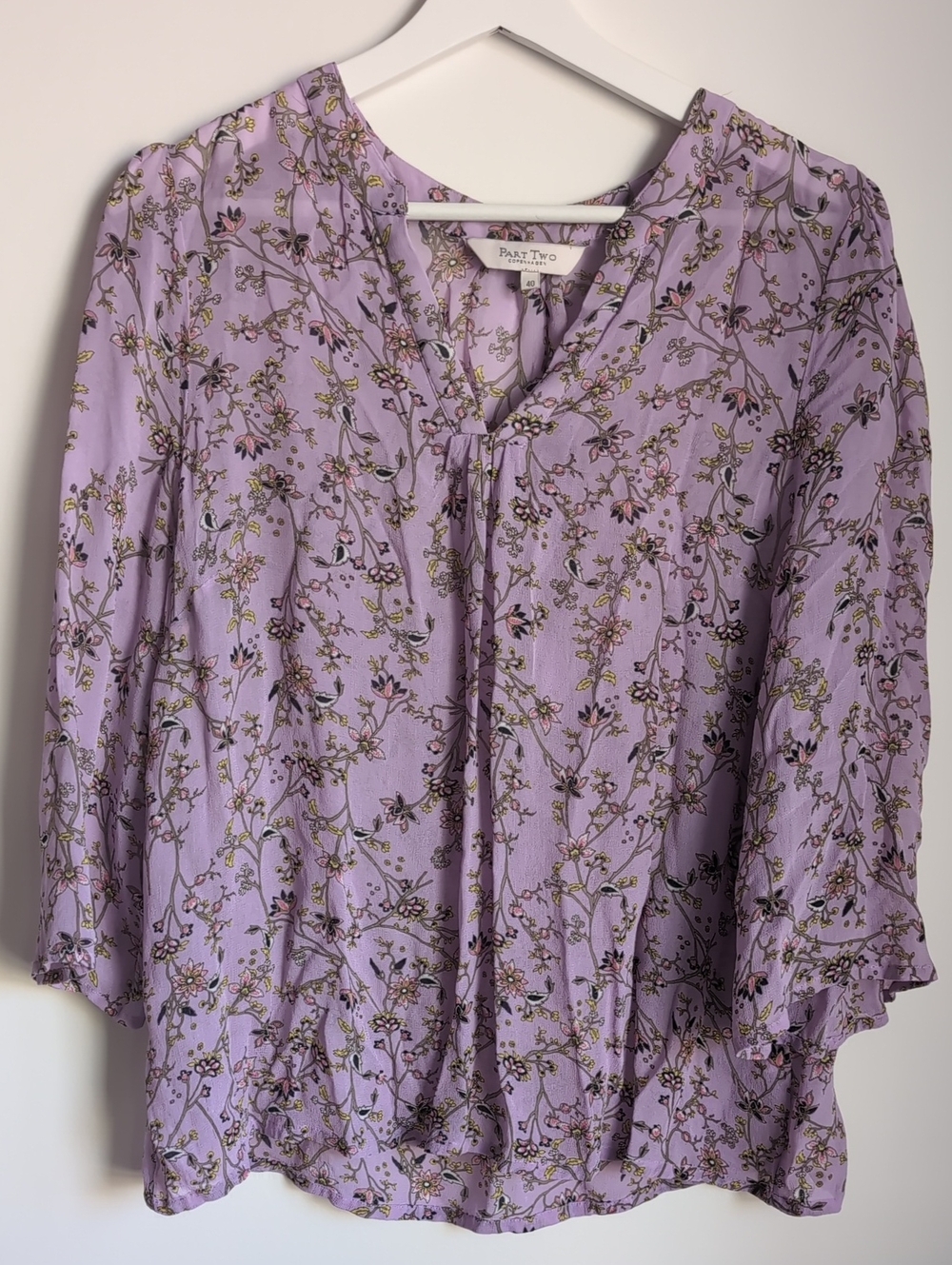 Part Two Lavender Floral Tie-Neck Blouse